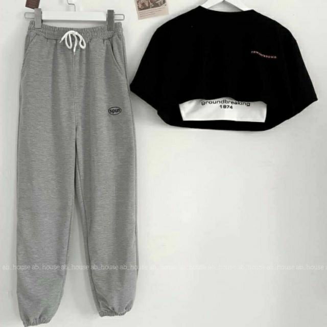 [HCM]Sét bộ quần dài jogger và áo croptop