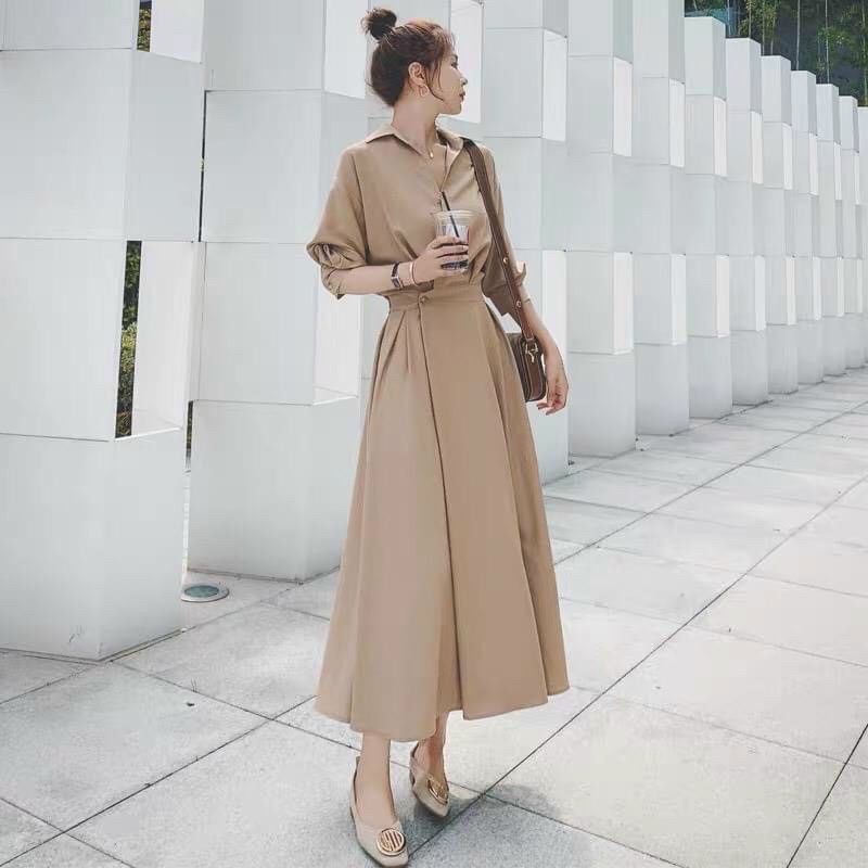ĐẦM SƠ MI, NÚT EO (có ảnh thật) MS43
