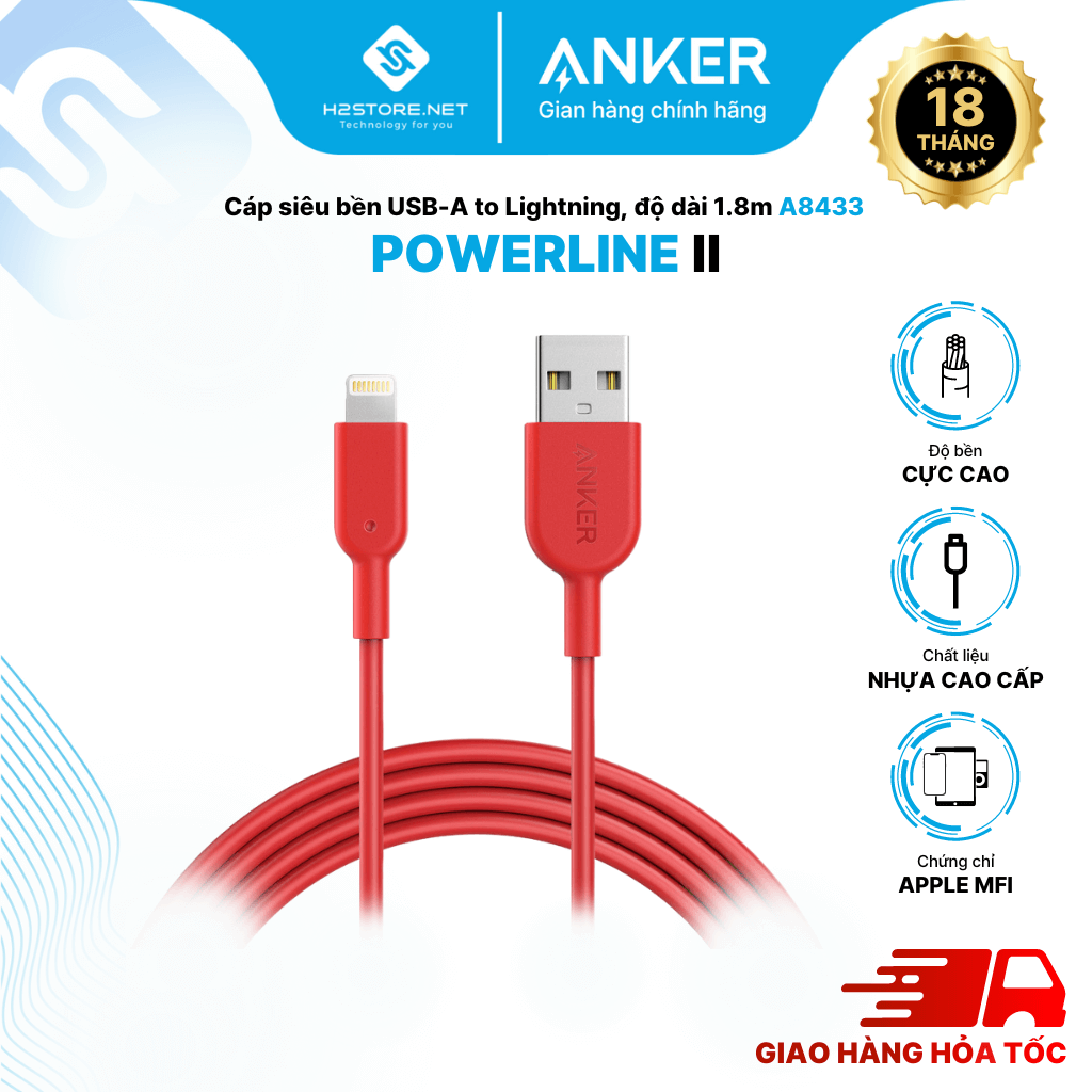 Cáp sạc ANKER Powerline II Lightning - Dài 1.8m - A8433