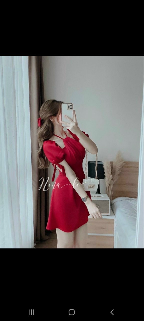 Đầm cổ yếm tay nhí-QH #damnu
