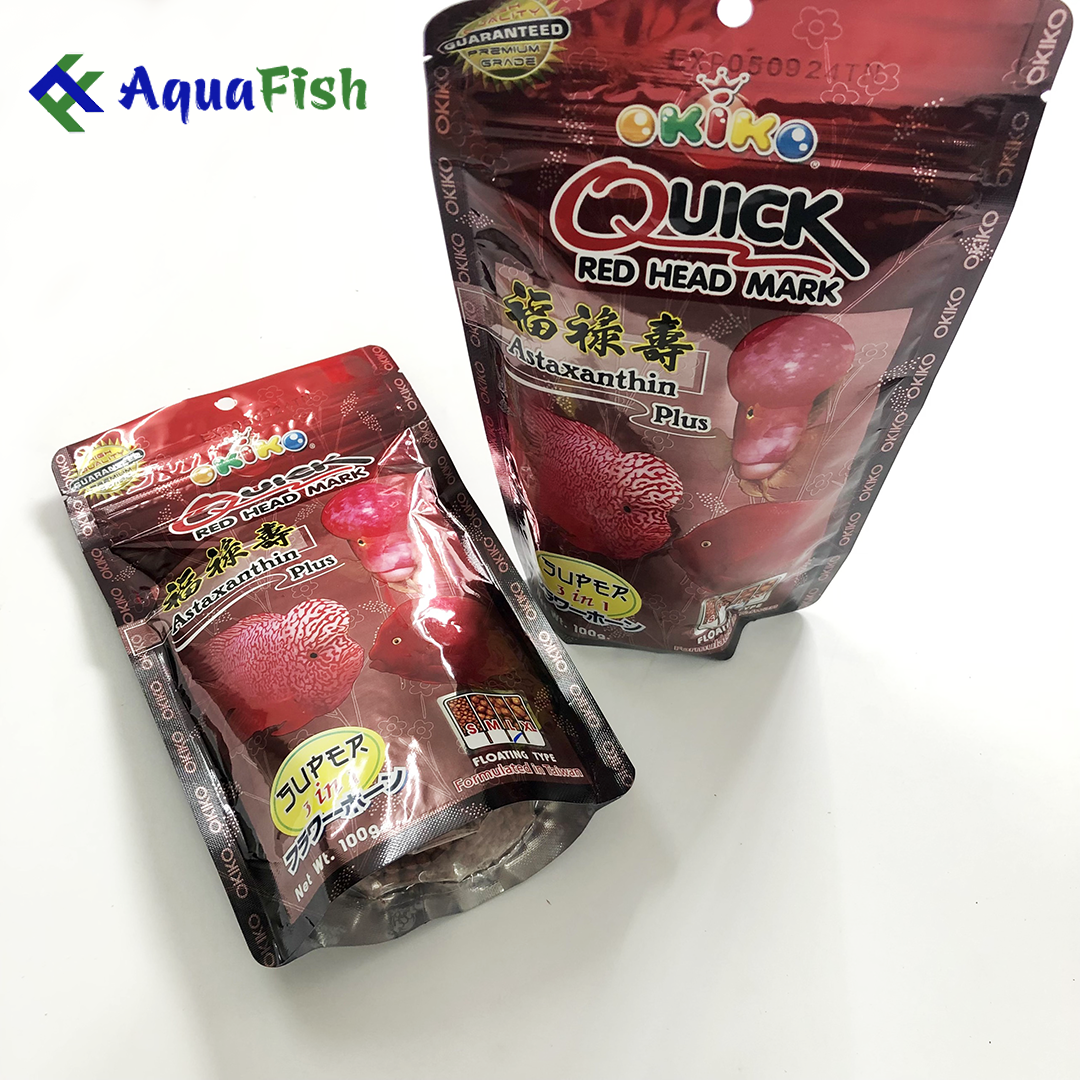 Thức ăn cho cá La Hán Okiko 100g giúp cá nhanh lớn, phát triển đầu và lên màu sắc đẹp