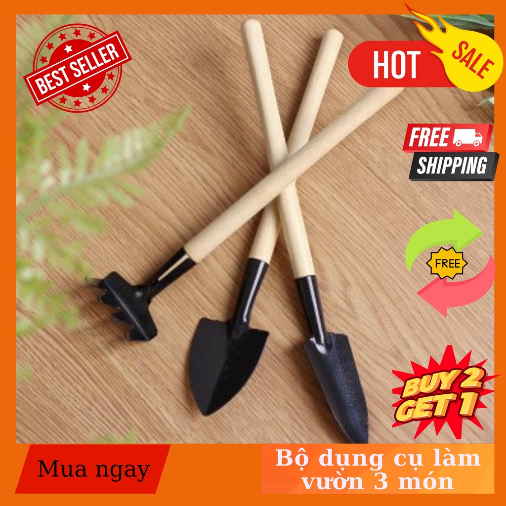 Bộ 3 món dụng cụ làm vườn trồng cây cảnh, sen đá, xương rồng, bonsai, tiểu cảnh ba món