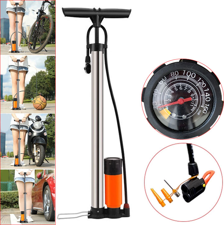 Bơm xe máy, xe đạp có đồng hồ đo áp suất cao cấp
