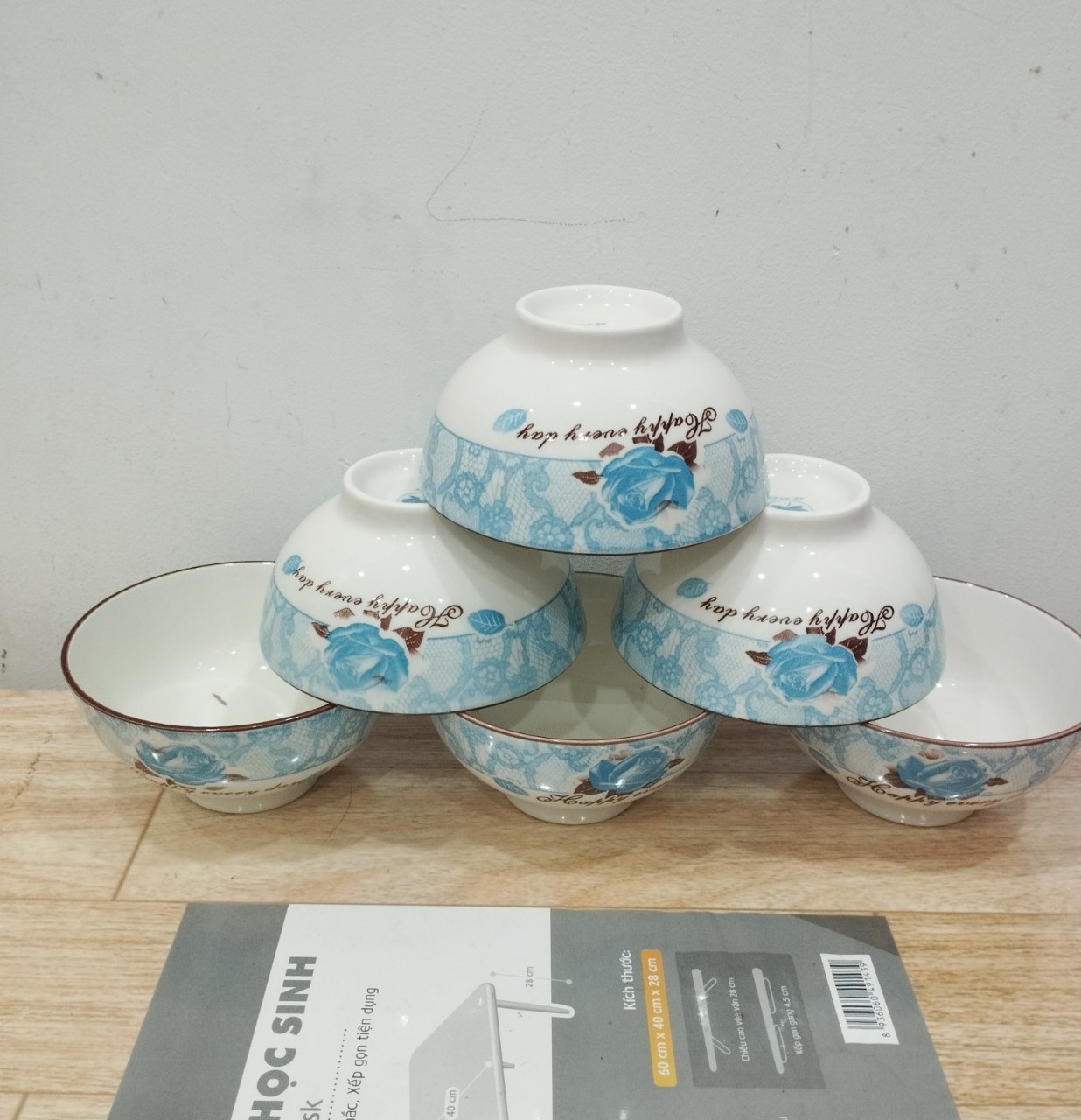 combo 10 chén , 5 chén sứ hoa văn GL92, chén cơm trắng 11cm, chén chấm trắng