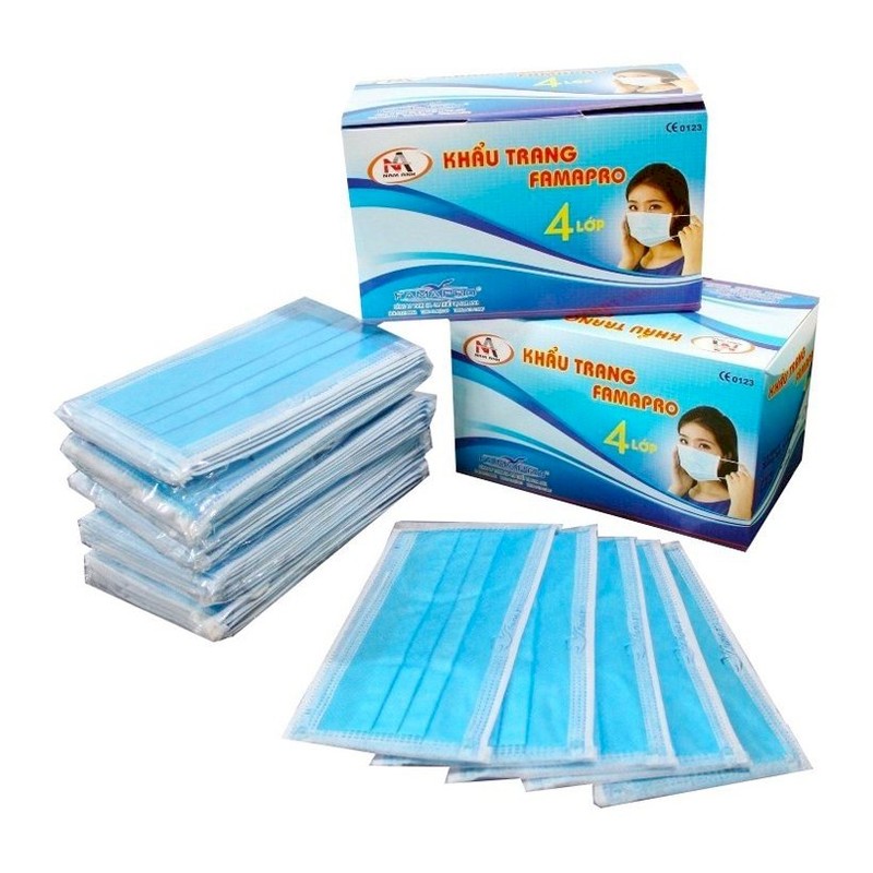 [HCM]Bộ 2 hộp Khẩu trang y tế 4 lớp Nam Anh Famapro hộp 50 cái màu xanh
