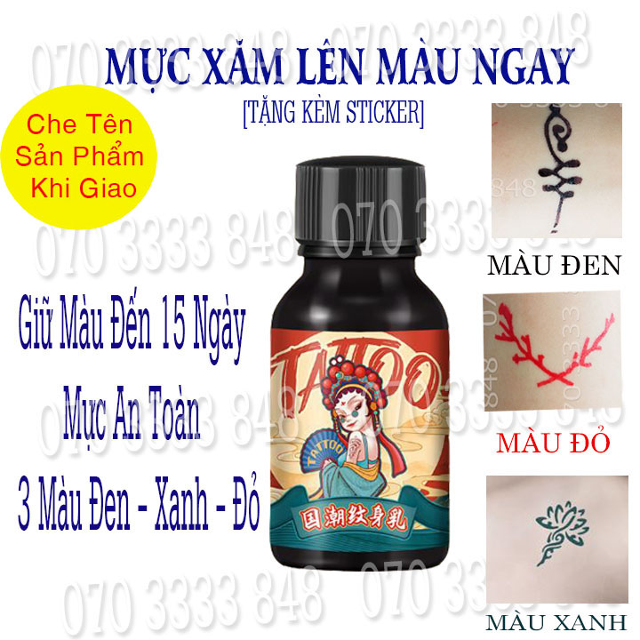 【INK TATTO】Mực Xăm 15Day Phiên Bản Cao Cấp [Màu Đen - Đỏ - Xanh] [ Tặng 3 Khuôn xăm + hình Sticker]  No.3