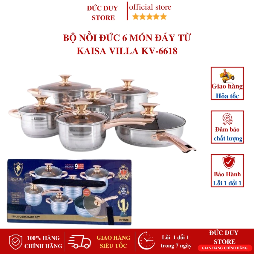 Bộ nồi đức kaisa villa kv-6618 đáy từ 9 lớp 6 món 12 chi tiết