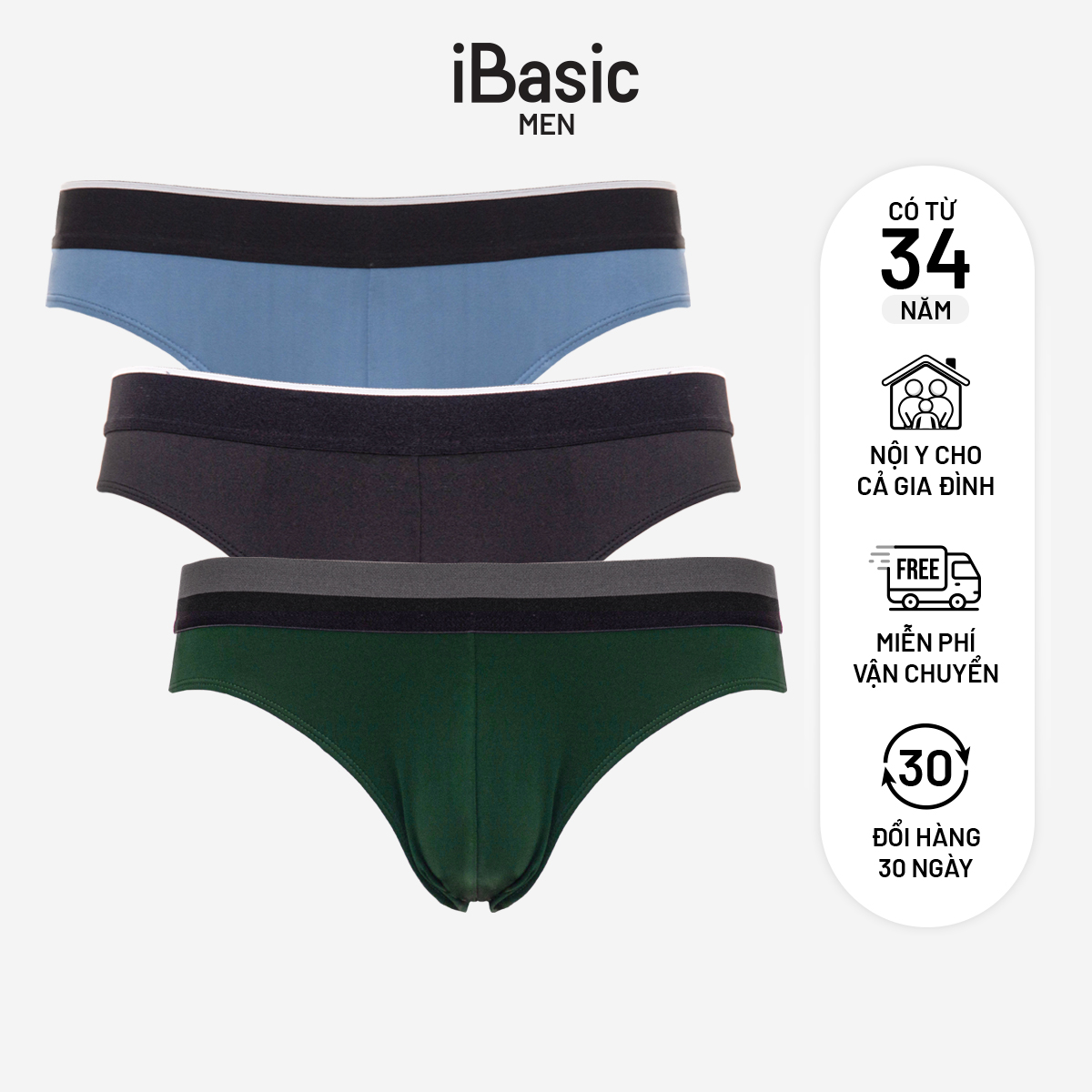 Combo 3 men's 3 PCs cotton elastic briefs ibasic brief shorts panm006
