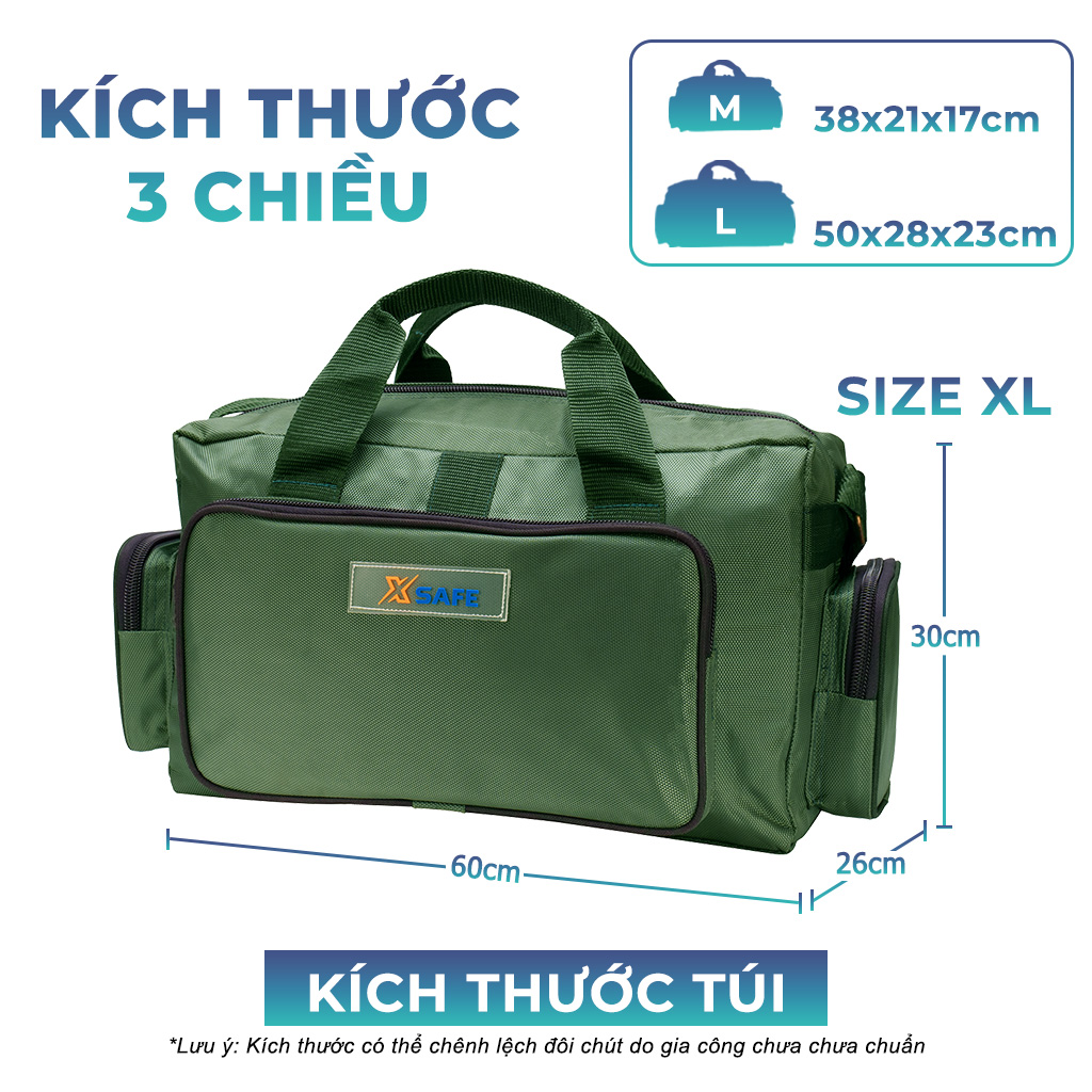 Túi đồ nghề đa năng XSAFE 3 size M/L/XL, vải gáp hai lớp dày dặn, khó sờn rách, đường chỉ may polyester chắc chắn