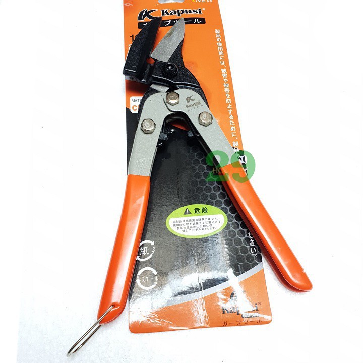Kéo Cắt Tôn Nhật Mỏ Nghiêng 10 Inch KAPUSI Tặng Găng Tay Bảo Hộ