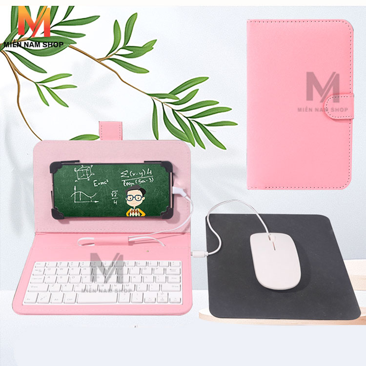 Combo bao da bàn phím kèm chuột cho điện thoại máy tính bảng từ 4.5-8 inch