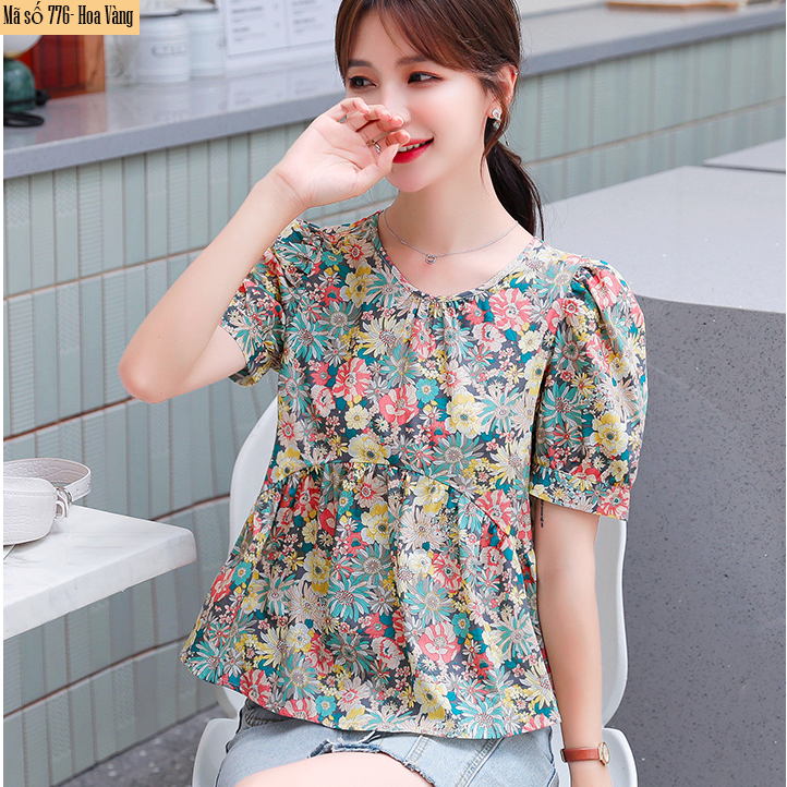 B776- Áo hoa cotton dày dặn