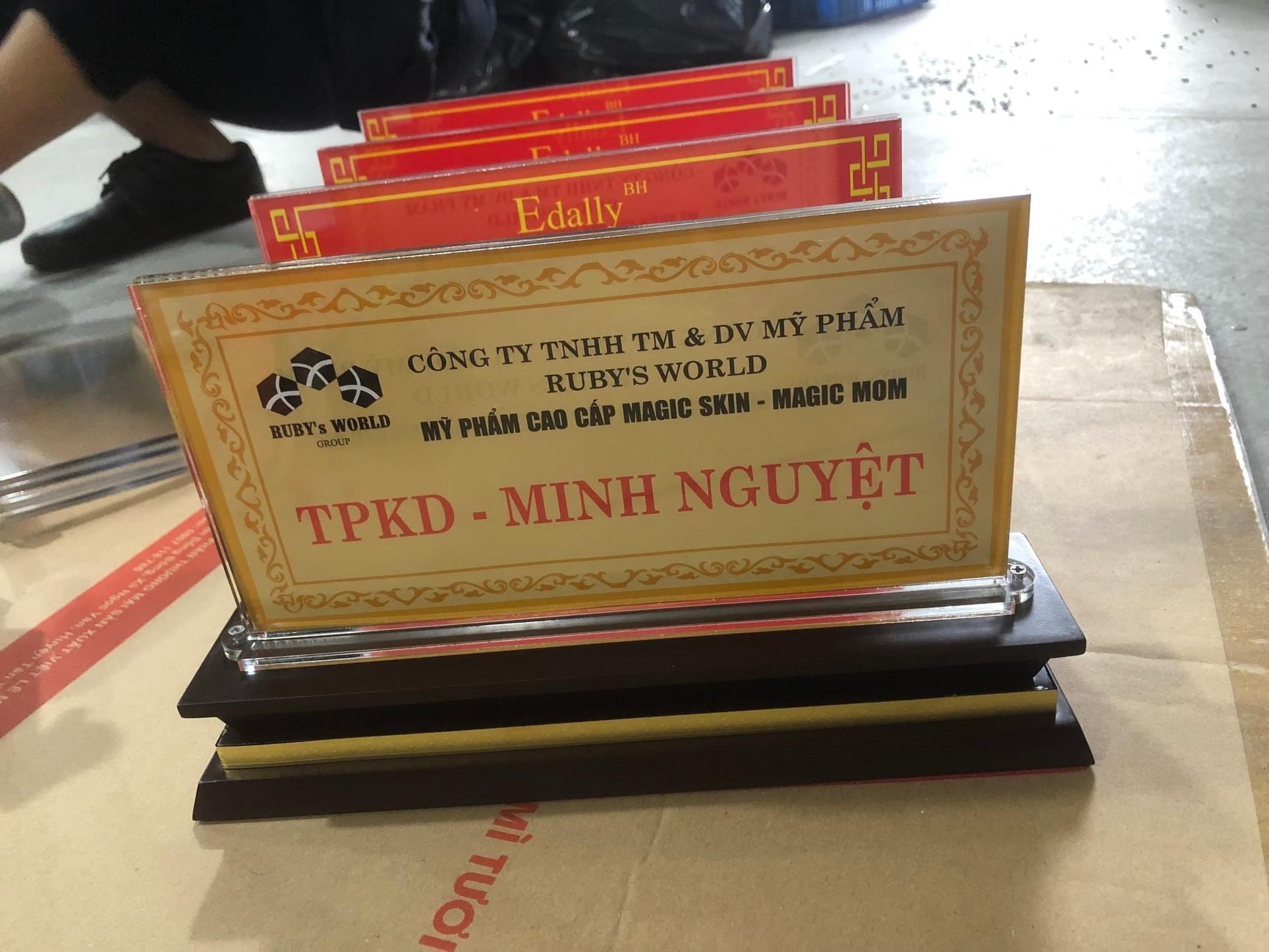 Biển chức danh đế gỗ mặt mica 120x240