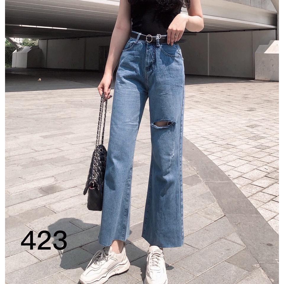 Quần Jeans nữ rách ống rộng Suông Basic full size SW031
