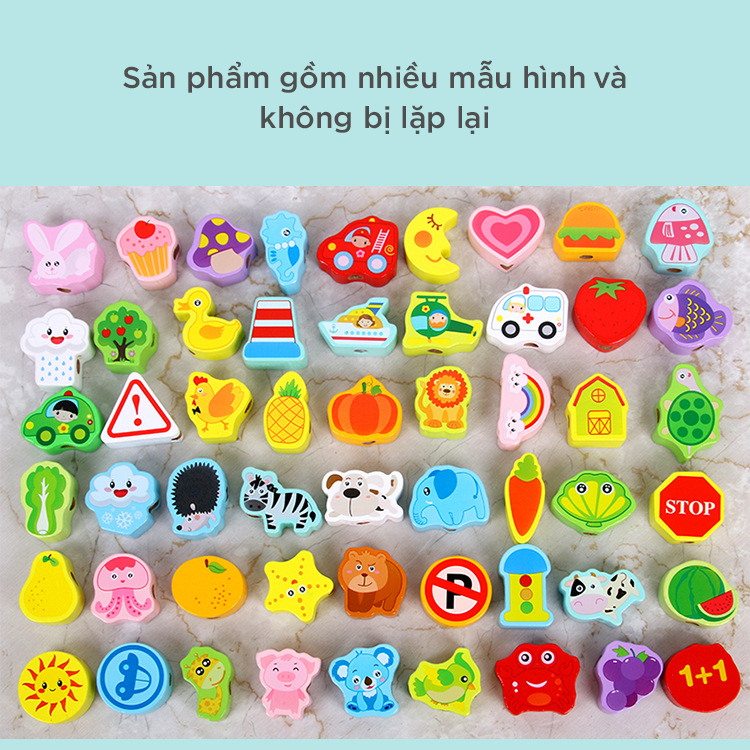 [106 chi tiết] Đồ chơi xâu hạt gỗ - String wooden beads 106pcs