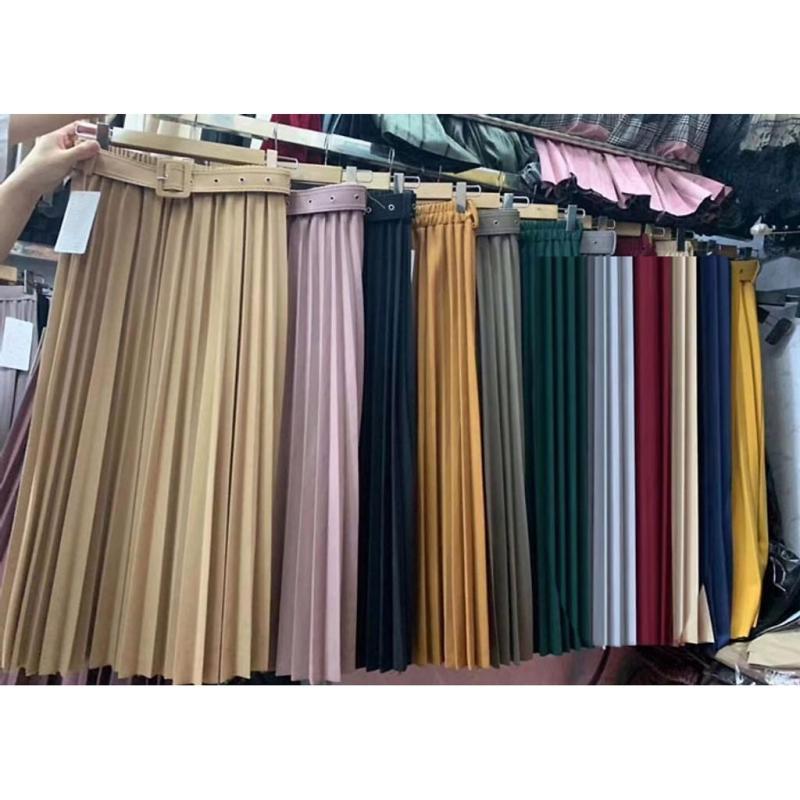 Váy xếp ly kèm đai dáng chuẩn
