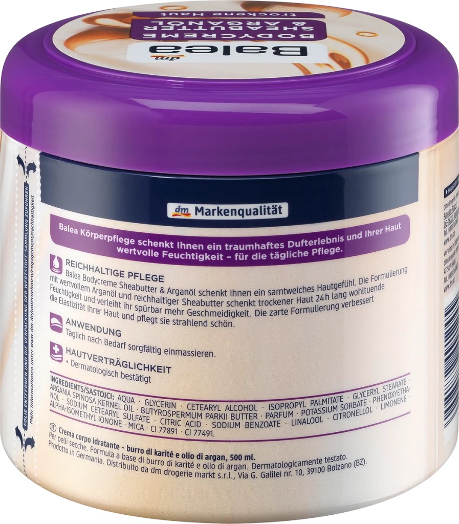 Kem Dưỡng Thể Balea Bodycreme Sheabutter & Arganol, 500 ml