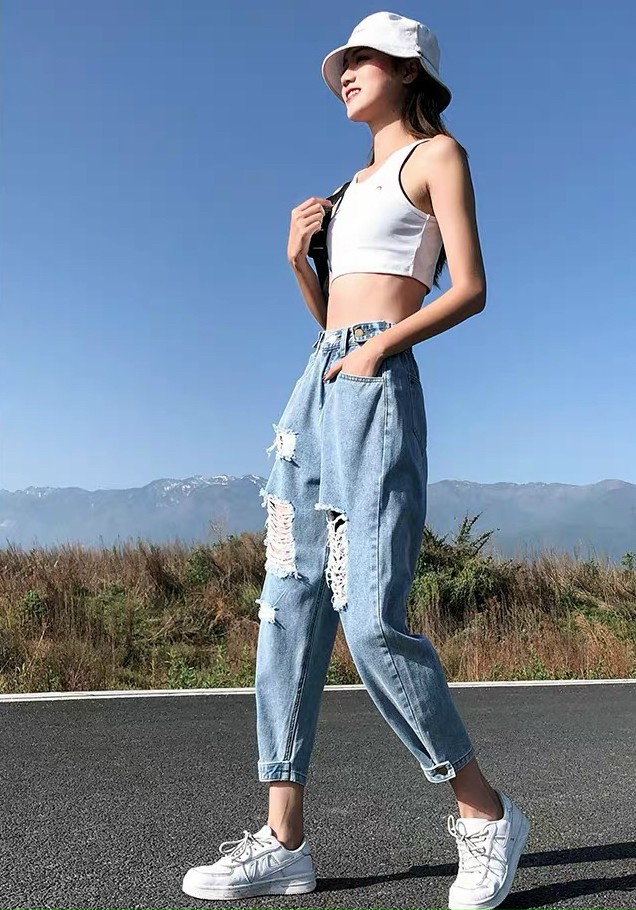 [ BIGSIZE 60 ~ 90kg ] Quần Baggy rách kiểu lưng cao