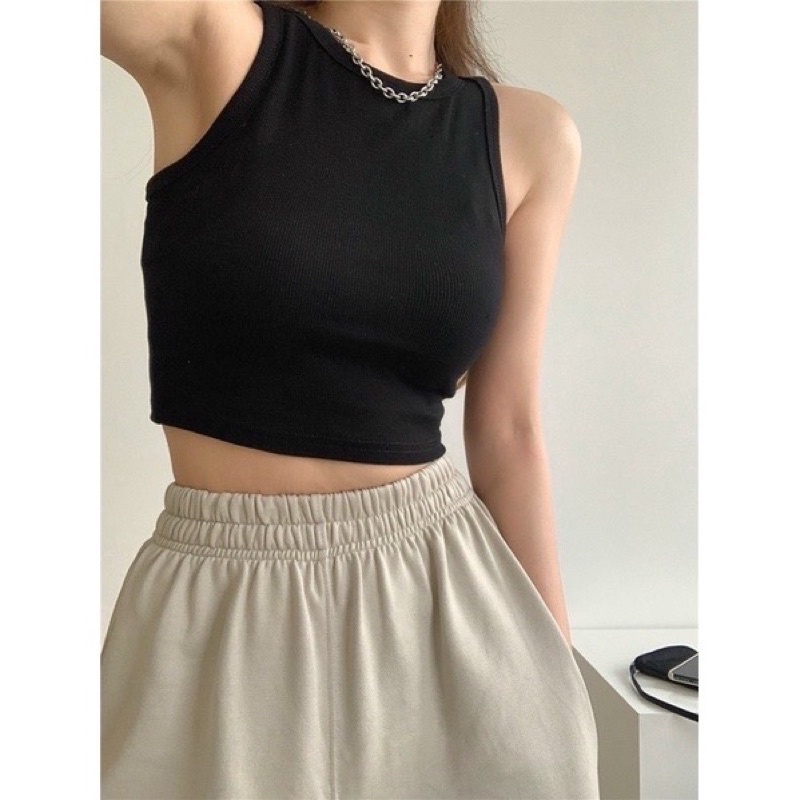 Áo croptop, Áo ba lỗ nữ phông trơn dáng ôm co dãn phong cách mùa hè năng động cá tính