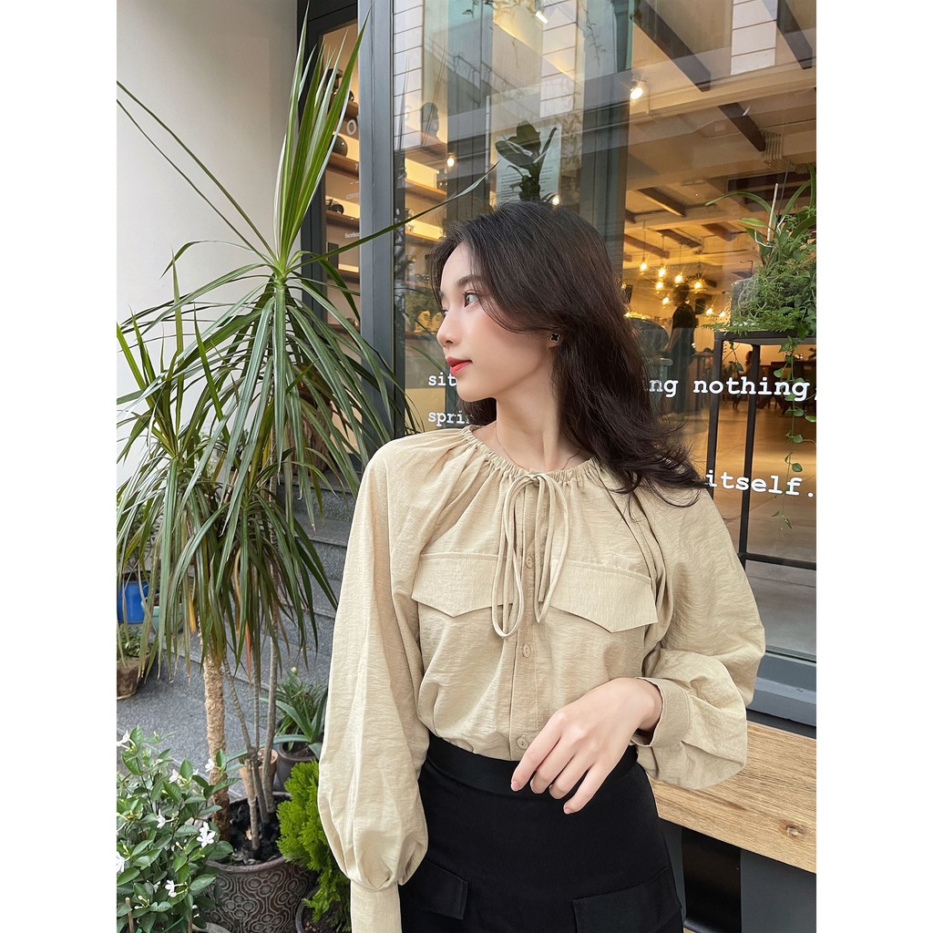 Áo Cổ Dây Tay Phồng Dài - Be [A005 - Senbe Clothing]