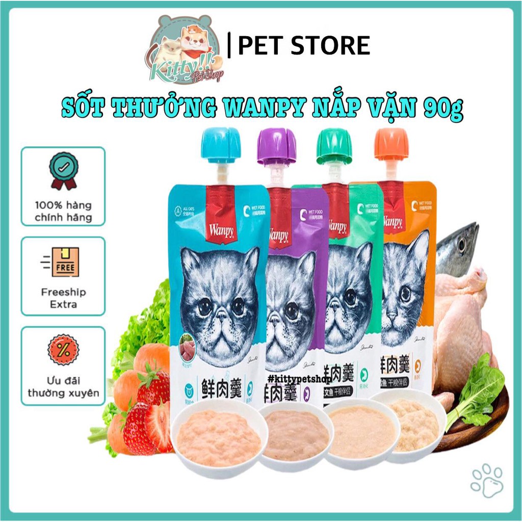 Súp thưởng Wanpy nắp vặn tuýp 90gr, thức ăn dành cho mèo