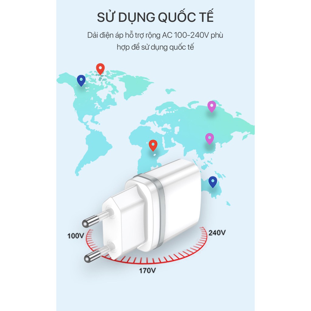 Cốc Sạc 2 Cổng USB 2.1A - ROBOT K9 - Tặng kèm Cáp Micro 1m