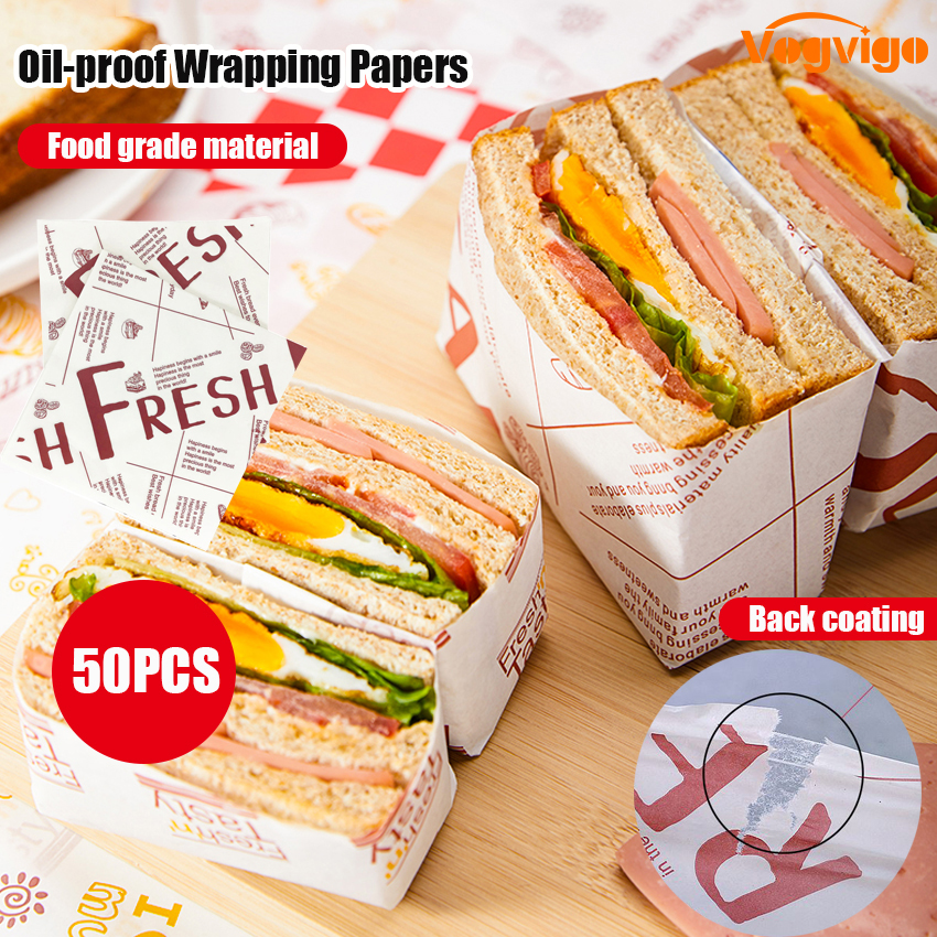 50 Sheets Oil-Proof Wax Paper Food Wrapper Paper Bread Sandwich Burger Fries Wrapping Baking Tools Fast Food Bread Oilpaper