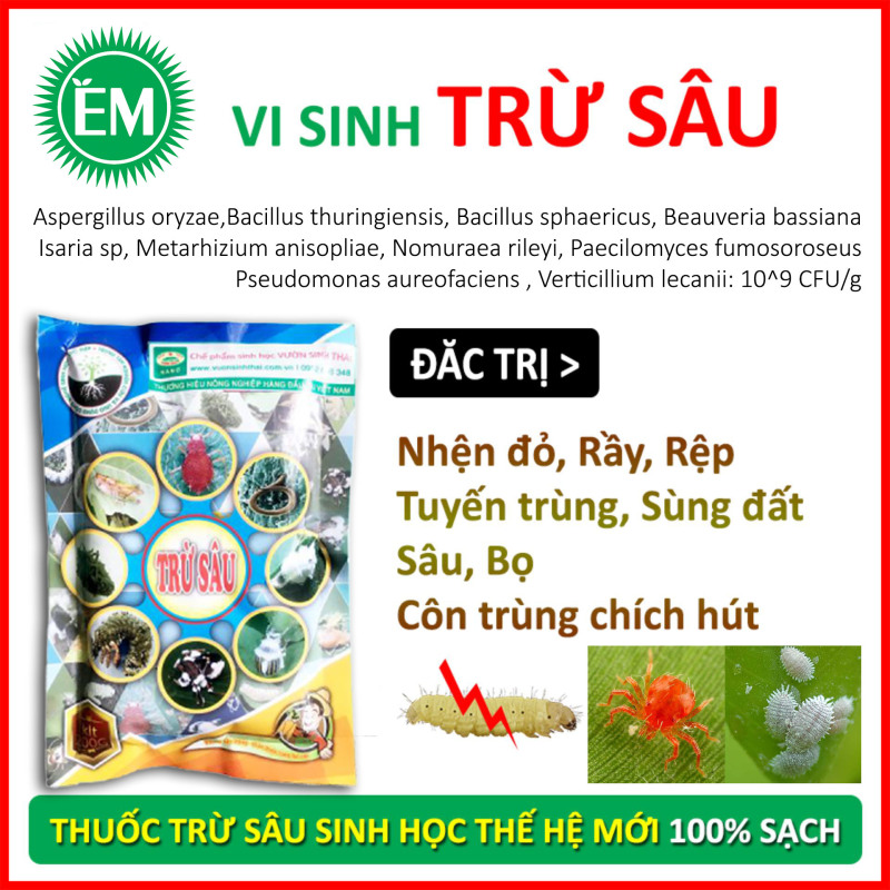 Thuốc trừ sâu sinh học Vi Sinh. Khỏi lo nhện đỏ, bọ trĩ, rầy, rệp sáp, côn trùng chích hút. Sản phẩm dùng cho Nông Nghiệp Sạch, chiết xuất lên men 100% Tự Nhiên. HSD: 2 năm