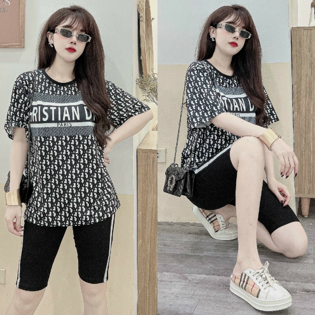 Đồ bộ thun ngố viền kim tuyến chữ F