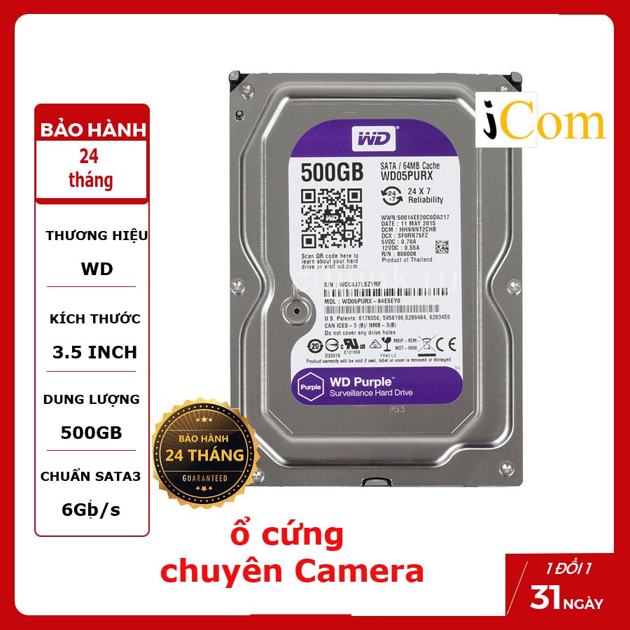 HDD 500GB WD tím chuyên camera