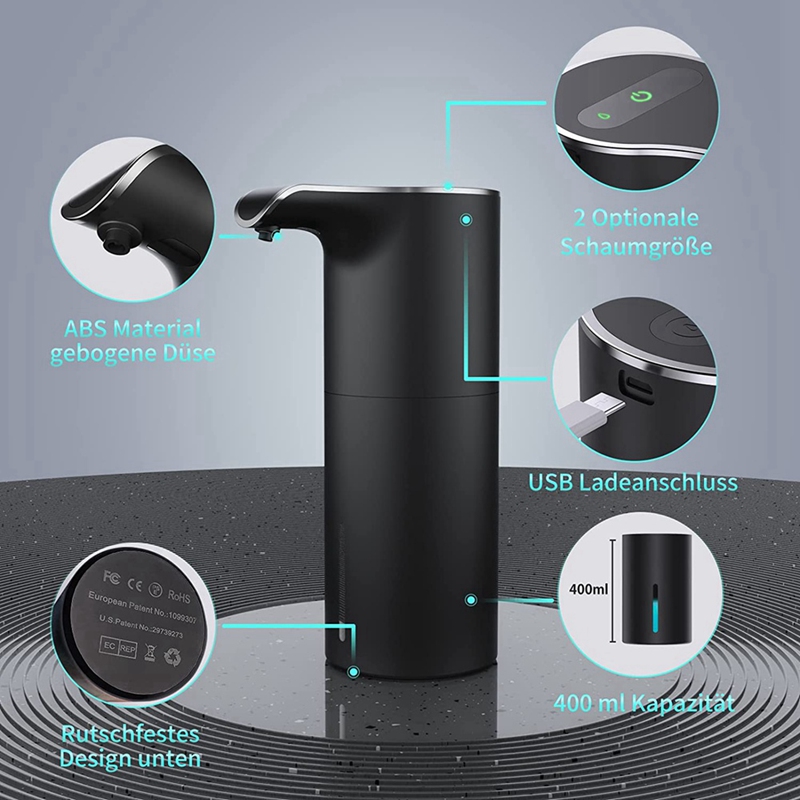 Automatic Soap Dispenser Black, Foam Soap Dispenser Rechargeable Non-Contact Automatic Soap Dispenser for Bathroom