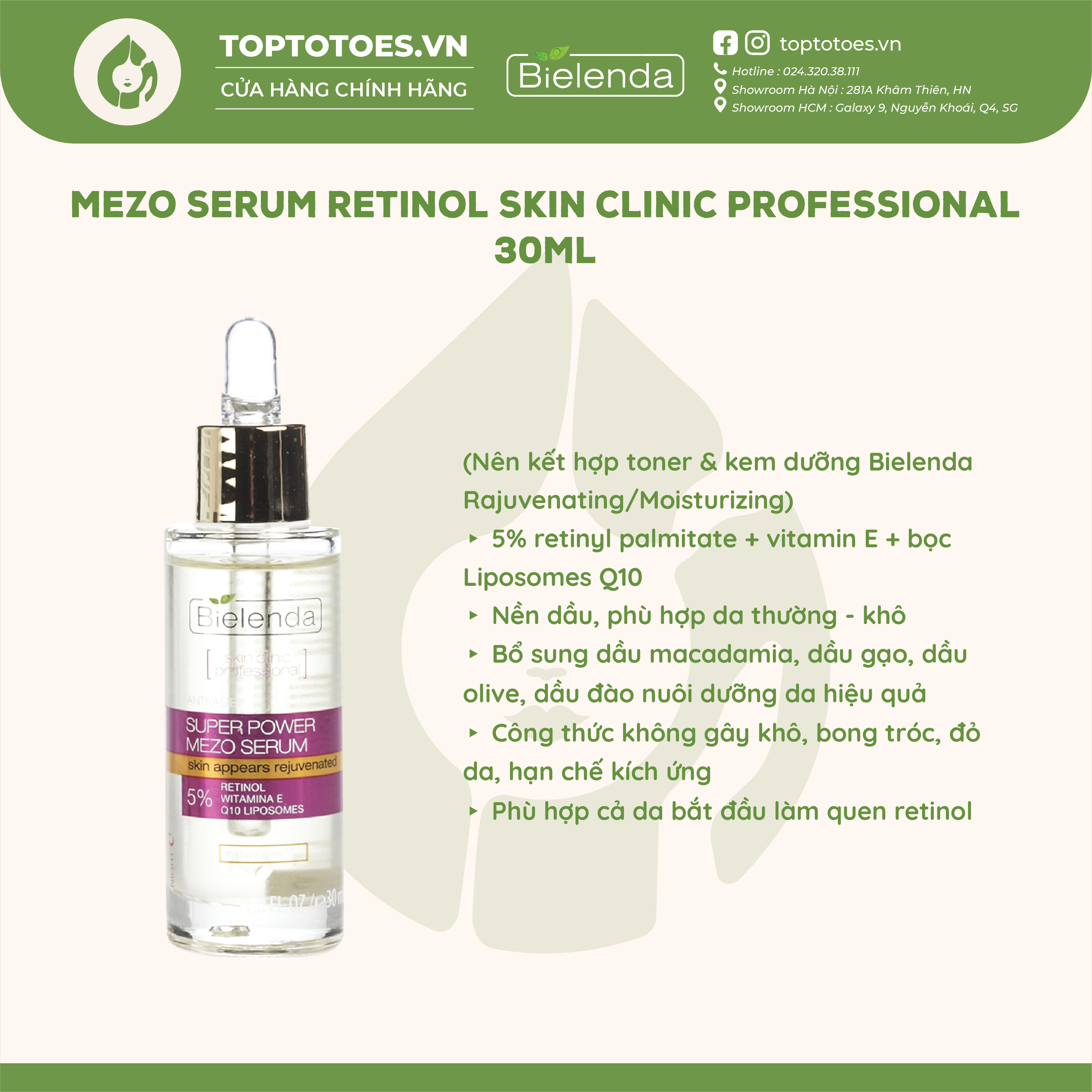 Serum Bielenda Retinol Neuro/ Mezo Skin Clinic trẻ hoá làm da căng bóng mờ thâm sẹo