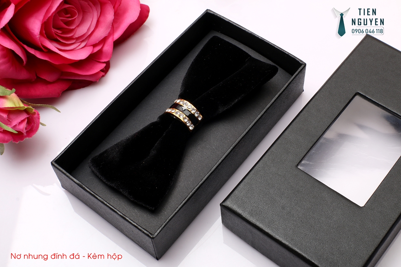 Nơ đeo cổ nam Hàn Quốc - Nơ Nhung đính đá cao cấp