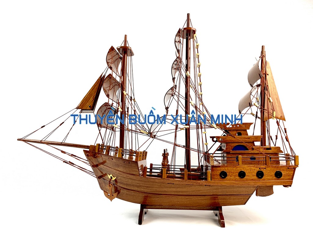 [HCM]Mô Hình Thuyền Buồm Gỗ Thái Lan - Loại Cao Cấp - Gỗ Giáng Hương - Thân tàu 60cm