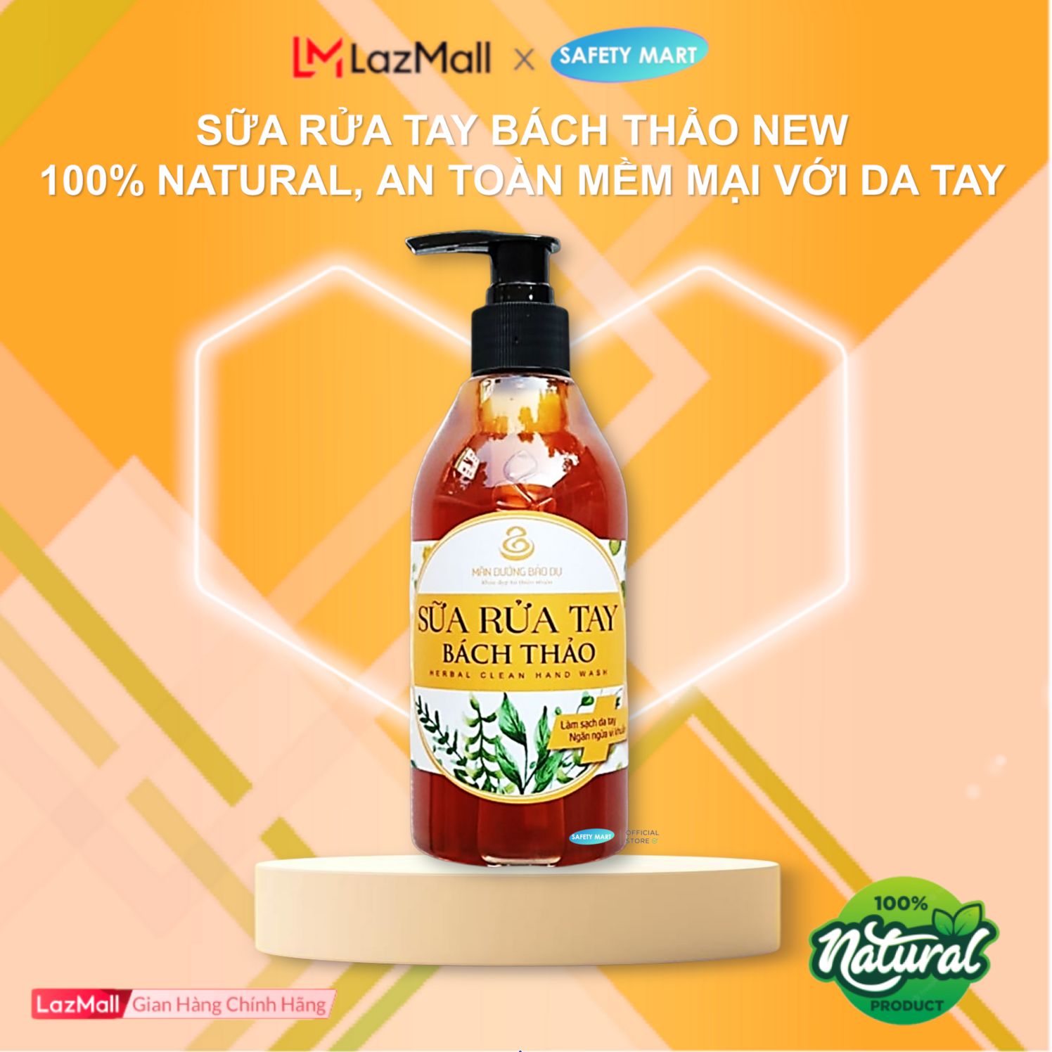 Combo 5 chai Sữa Rửa Tay Bách Thảo 100% Natural Khử Khuẩn Ngăn Ngừa Viêm Nhiễm Virut Vi Khuẩn Gây Hại Bảo Vệ Da Tay - Chai 300ml Hàng Chính Hãng SAFEMALL OFFICIAL
