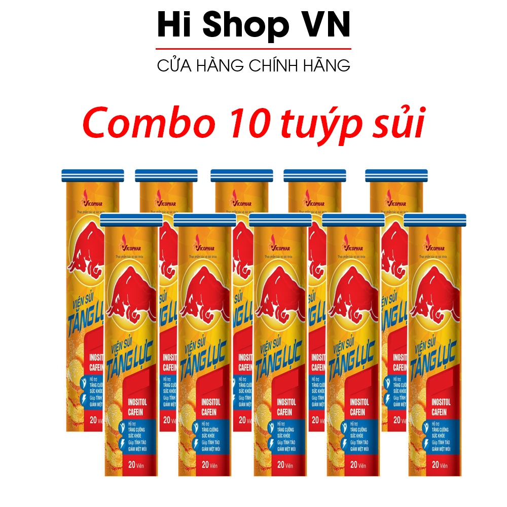 Combo 10 tuýp sủi tăng lực vico vitamin C, B, PP tăng sinh lực, giảm căng thẳng mệt mỏi, tăng sức đề kháng - 20 viên