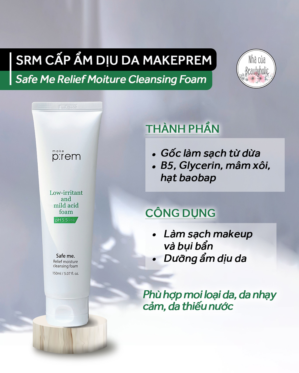 Sữa rửa mặt makeprem safe me relief moisture cleansing foam