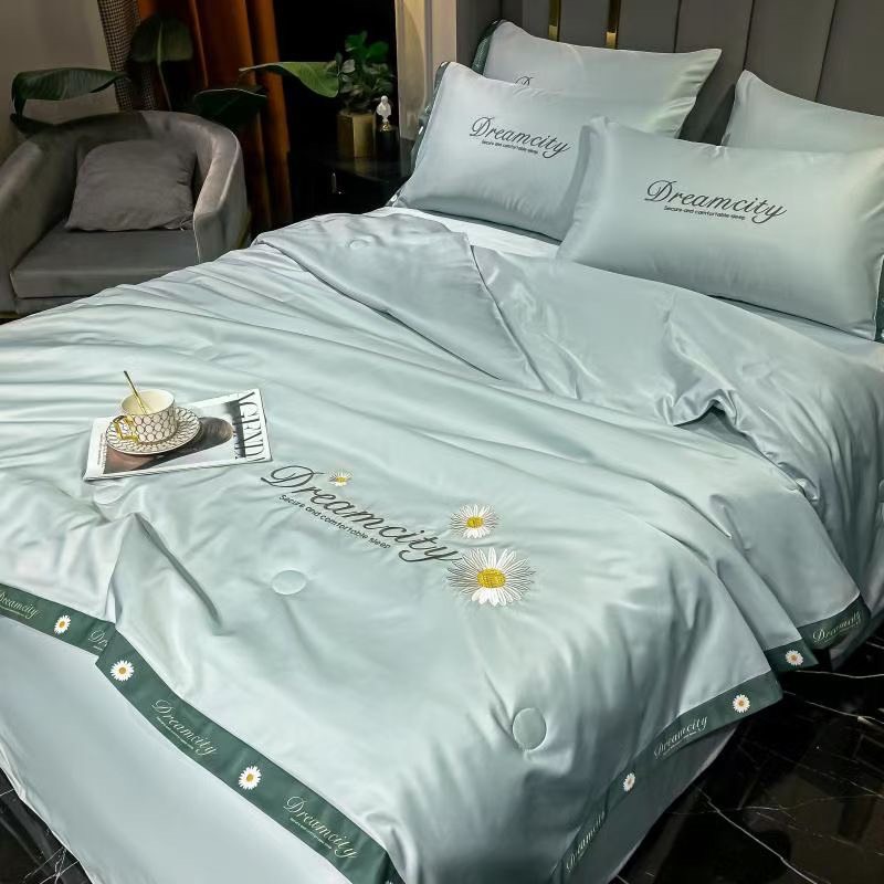 🎀(SALE RẺ) Bộ Chăn Ga Lụa Satin Dreamcity Chăn Chần Bông Set 4 món đủ size