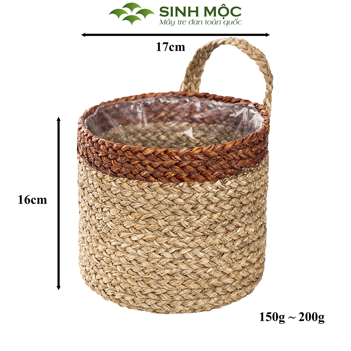 Giỏ cói trồng cây, giỏ đựng đồ, giỏ mây tre đan Sinh Mộc - M1004