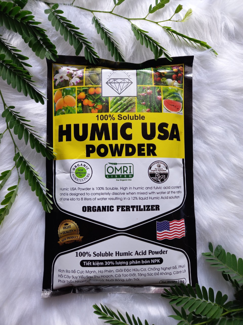 (combo 5 gói ) Humic USA (Phân Hữu Cơ Kích Thích Ra Rễ 1 Kg) dạng bột mịn tan hoàn toàn