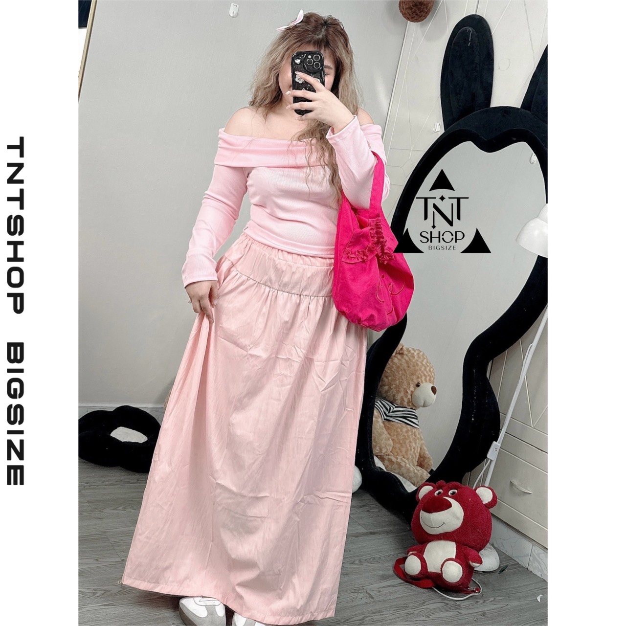 SET ÁO TRỄ VAI TAY DÀI CHÂN VÁY MIDI [TNT SHOP BIGSIZE 60KG 90KG]