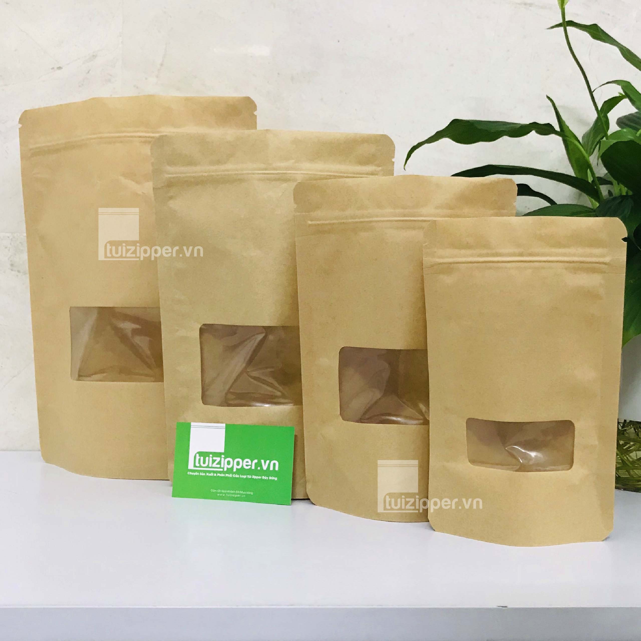 1 KG TÚI ZIPPER GIẤY KRAFT CÓ CỬA SỔ ĐÁY ĐỨNG