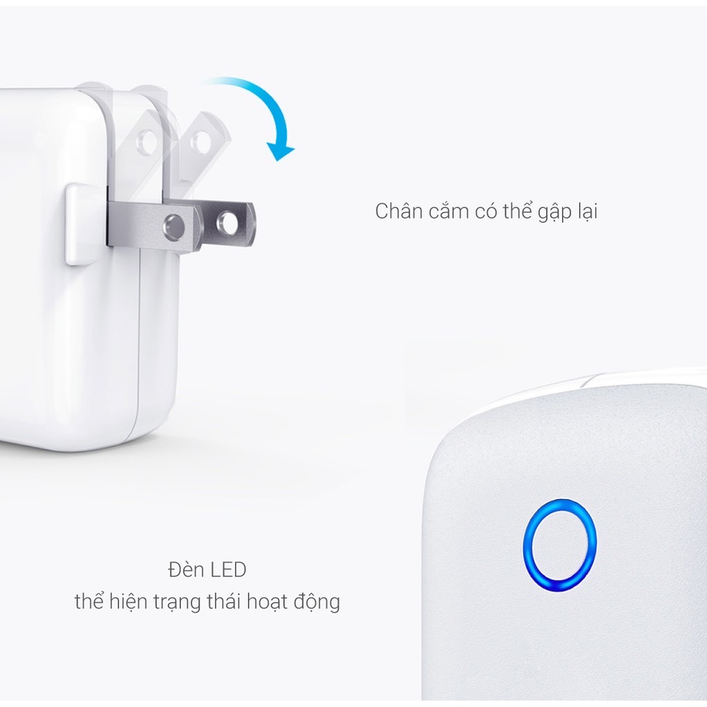 Củ sạc Anker 24w 2 cổng USB A max 12w/port dành cho ip/ipad/ipod/android