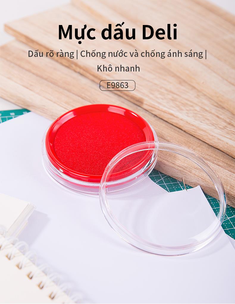 Khay mực dấu Deli, 84x84x25 mm, Đỏ - 1 chiếc - E9863