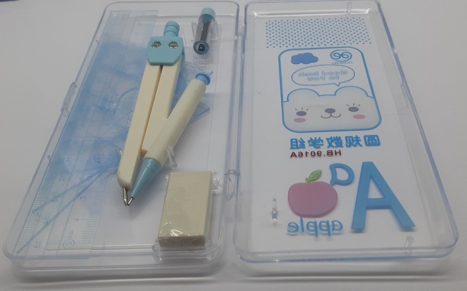 Hộp eke, thước kẻ, compa, chì, gôm dùng cho học sinh