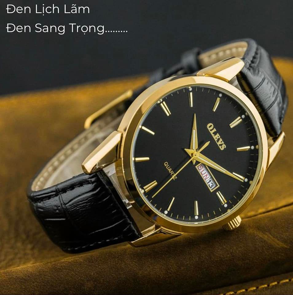 Đồng hồ olevs nam - size 40mm - lịch đôi - máy quartz - dây da.