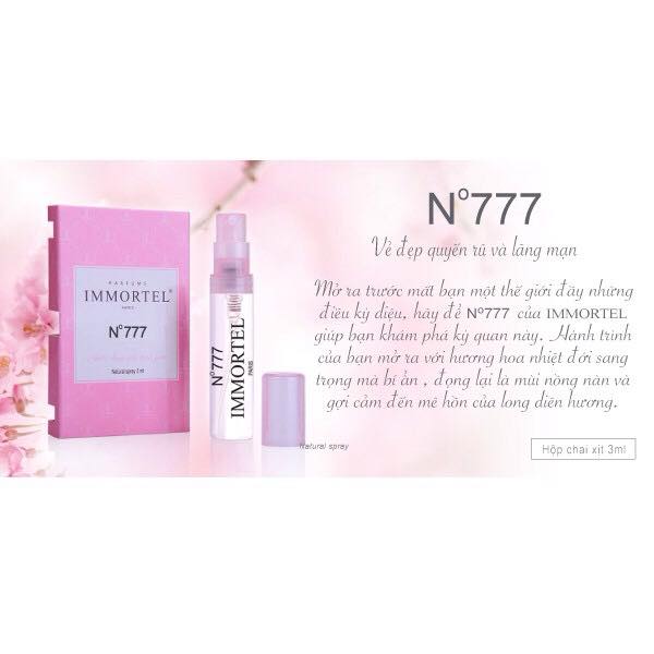 Nước hoa nữ IMMORTEL No 777 chai xịt dung tích 3ml Eau De Parfum