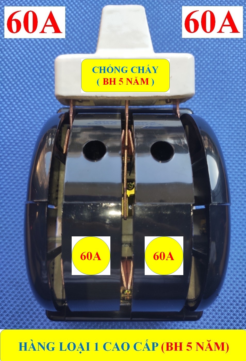 CẦU DAO SỨ 60A 3 PHA, ĐẢO 2 CHIỀU (BH 5 NĂM) VỎ ĐEN PHENOLIC CHỐNG CHÁY + Cực ĐỒNG TO đúc 100% HÀNG LOẠI 1 Cao Cấp (bộ 1 sản phẩm)
