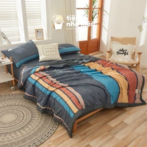 Bộ Chăn Ga Gối Cottton Tici  Đủ Size Set 4 Món Basic Vintage Caro Cao Cấp