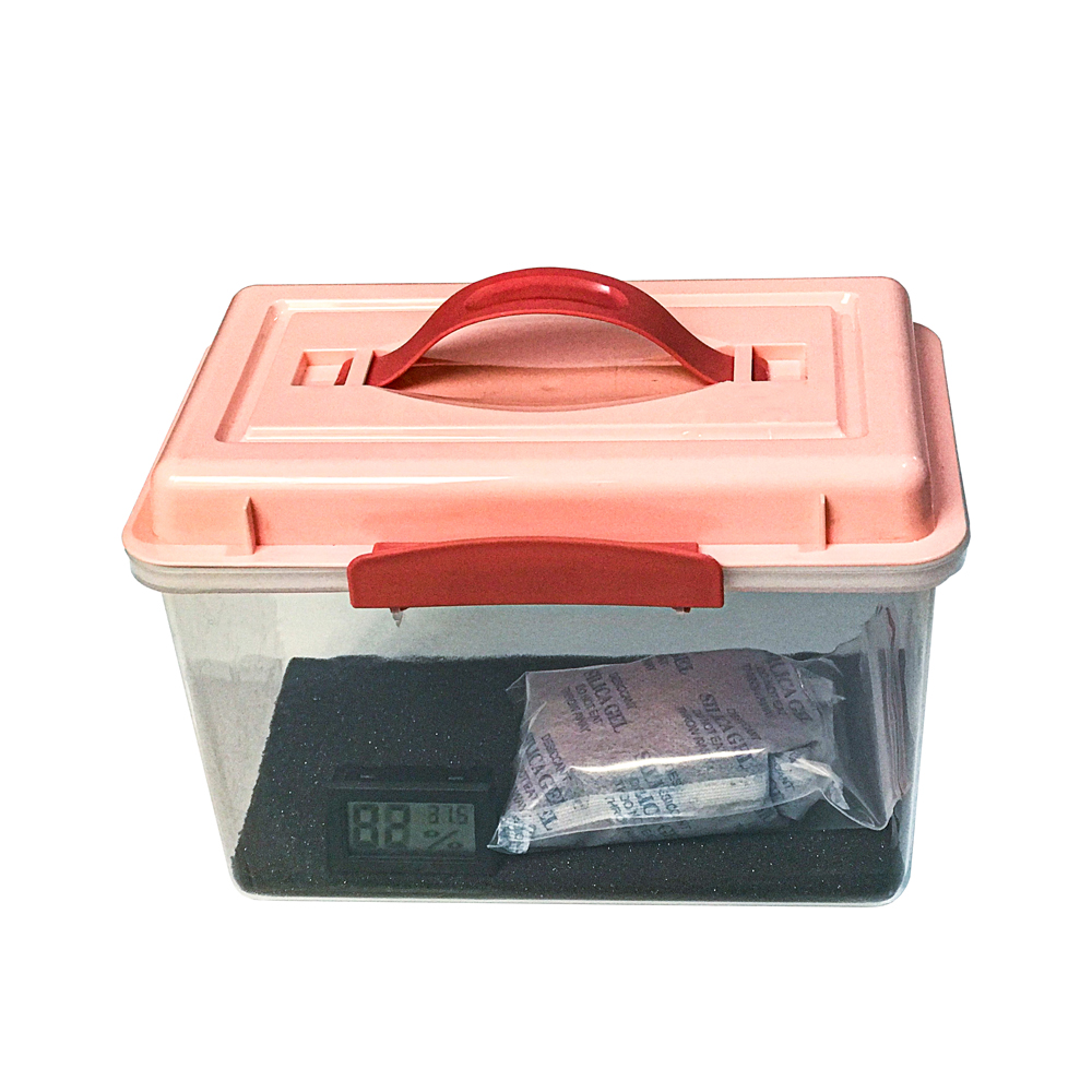 Combo hộp chống ẩm máy ảnh, flycam 3 lít (ẩm kế điện tử, 100g hạt hút ẩm xanh, tặng mút xốp)